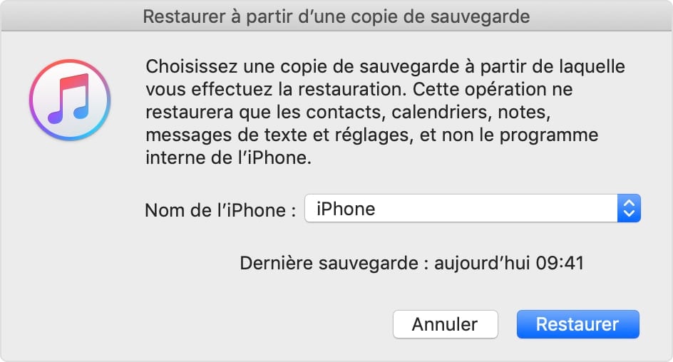 restauration de sauvegarde iphone