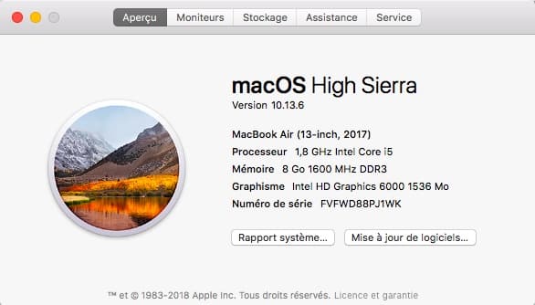 MacBook Air (13 pouces, 2017) - Caractéristiques techniques (FR)