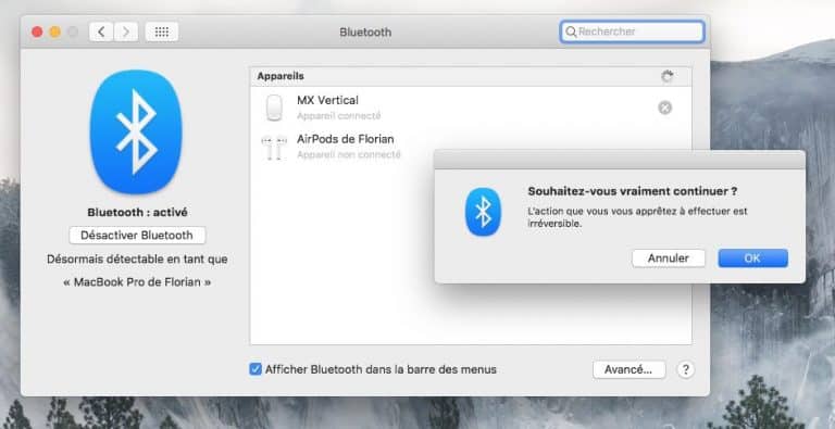 Désactiver Bluetooth
