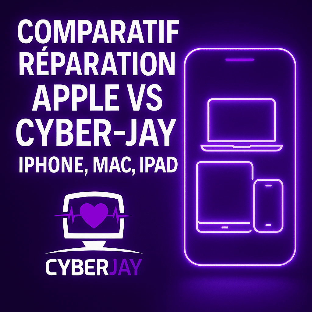Comparatif réparation Apple vs Cyber-Jay : iPhone, Mac, iPad