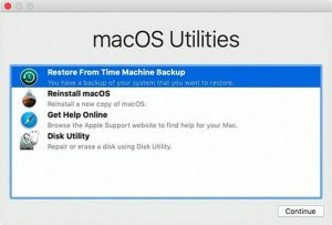 restauration via Time Machine