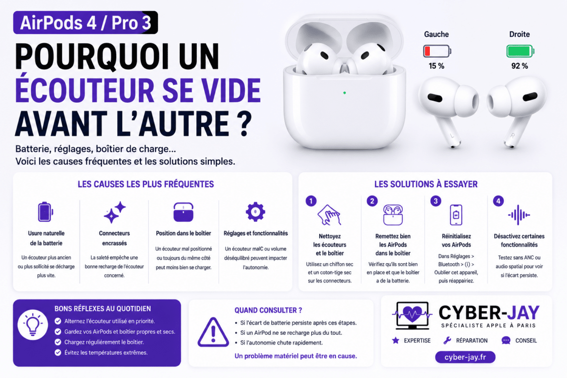 AirPods 4/ Pro 3 : pourquoi un écouteur se vide avant l&rsquo;autre ?