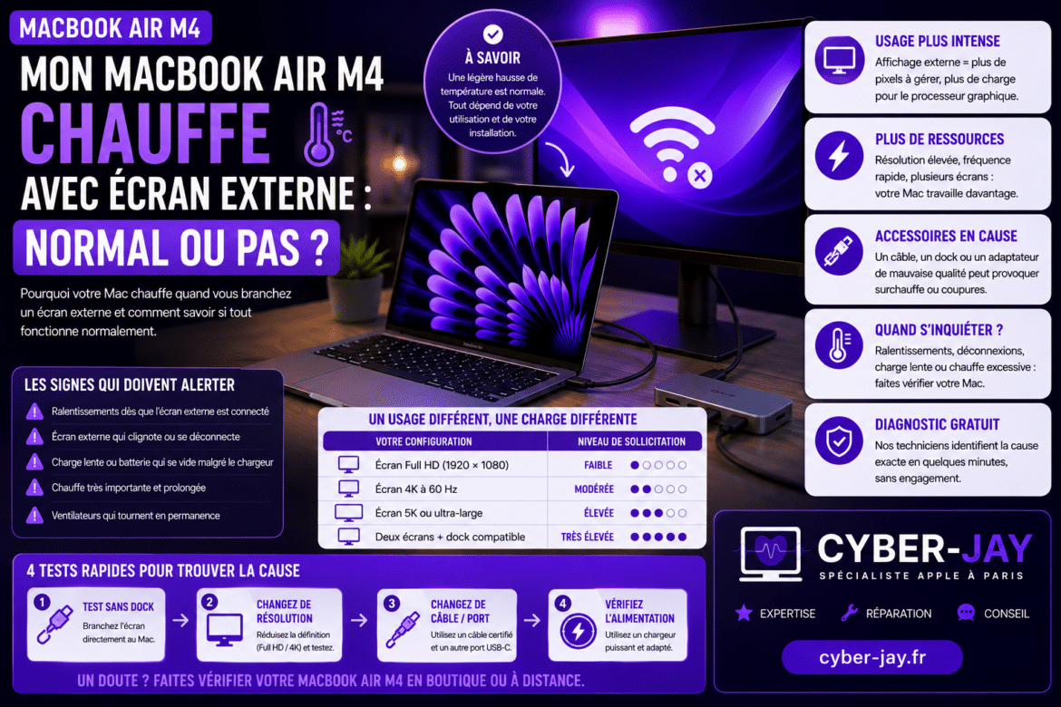 Mon MacBook Air M4 chauffe avec écran externe : normal ?