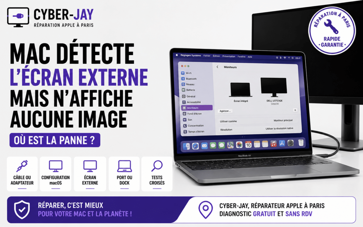 Mon Mac détecte l&rsquo;écran mais n&rsquo;affiche aucune image