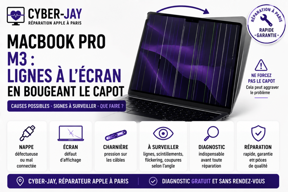 MacBook Pro M3 : lignes à l’écran en bougeant le capot