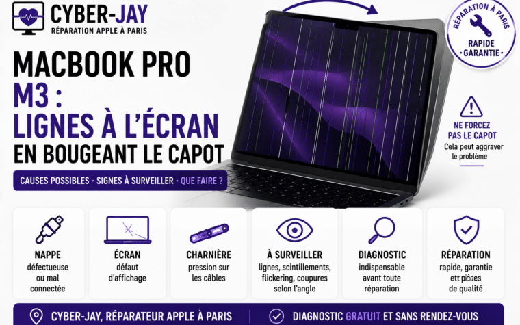 MacBook Pro M3 - l’écran affiche des lignes quand je bouge le capot, est-ce une panne