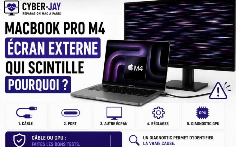 MacBook Pro M4 écran externe qui scintille